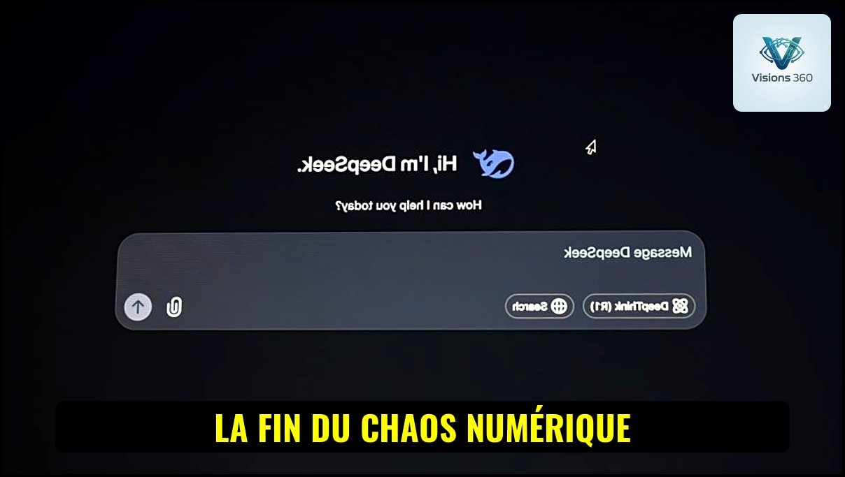 Une interface graphique futuriste affichant des visualisations de données et des icônes de recherche, symbolisant la capacité de Clipto à indexer et retrouver des informations dans de vastes bibliothèques vidéo grâce à l'IA.