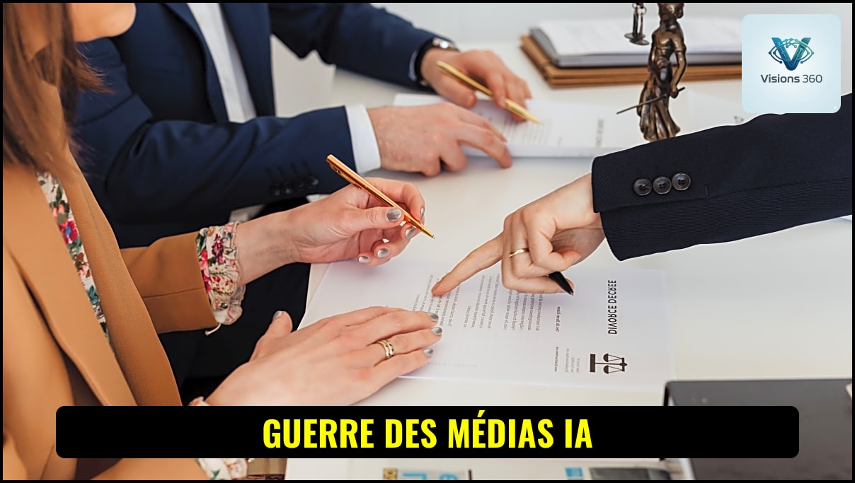 Une illustration symbolisant la justice et la technologie, avec un symbole de droit d'auteur et une puce électronique au premier plan.