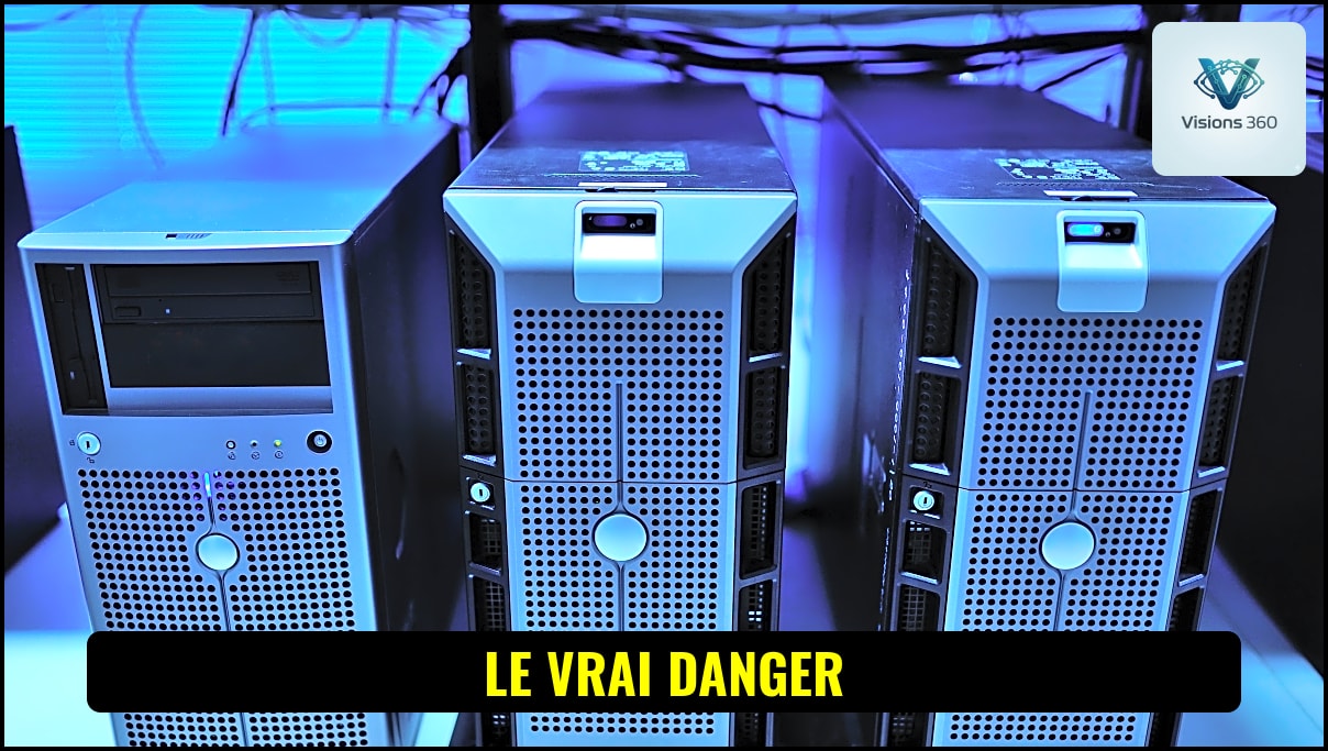 Serveurs informatiques avancés représentant le développement d'une intelligence artificielle