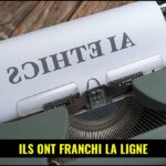 Illustration conceptuelle de l'éthique de l'IA, montrant deux robots se faisant face ou un robot avec un point d'interrogation, symbolisant un dilemme éthique.