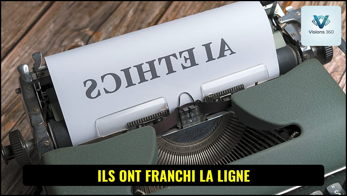 Illustration conceptuelle de l'éthique de l'IA, montrant deux robots se faisant face ou un robot avec un point d'interrogation, symbolisant un dilemme éthique.