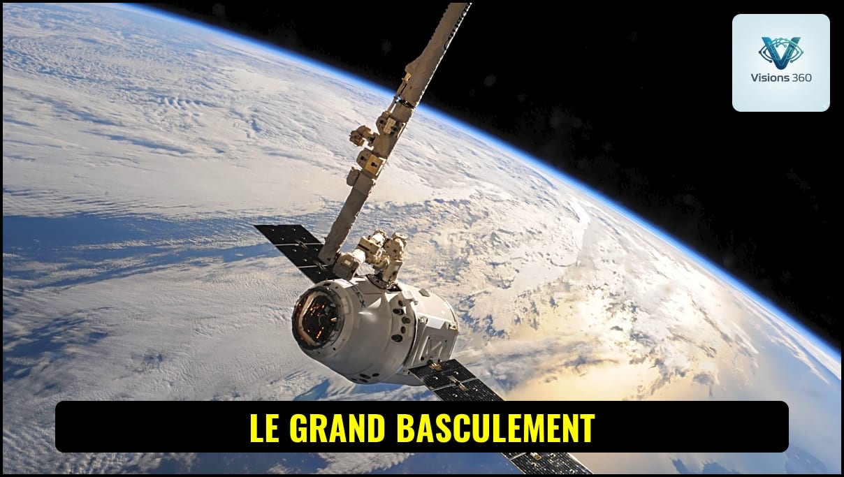 Un satellite moderne en orbite autour de la Terre avec des panneaux solaires déployés