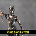 Tribunes de presse et serveurs informatiques illustrant les poursuites judiciaires contre l'intelligence artificielle