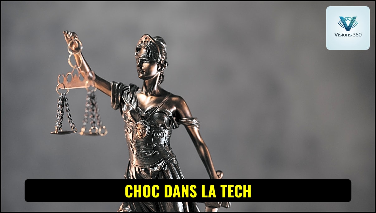 Tribunes de presse et serveurs informatiques illustrant les poursuites judiciaires contre l'intelligence artificielle